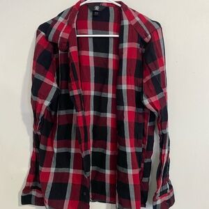 Red and Black Plaid Button-Up Shirt